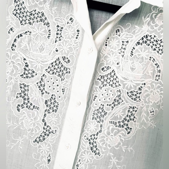 Zara crochet details button down white shirt size S - Picture 2 of 7